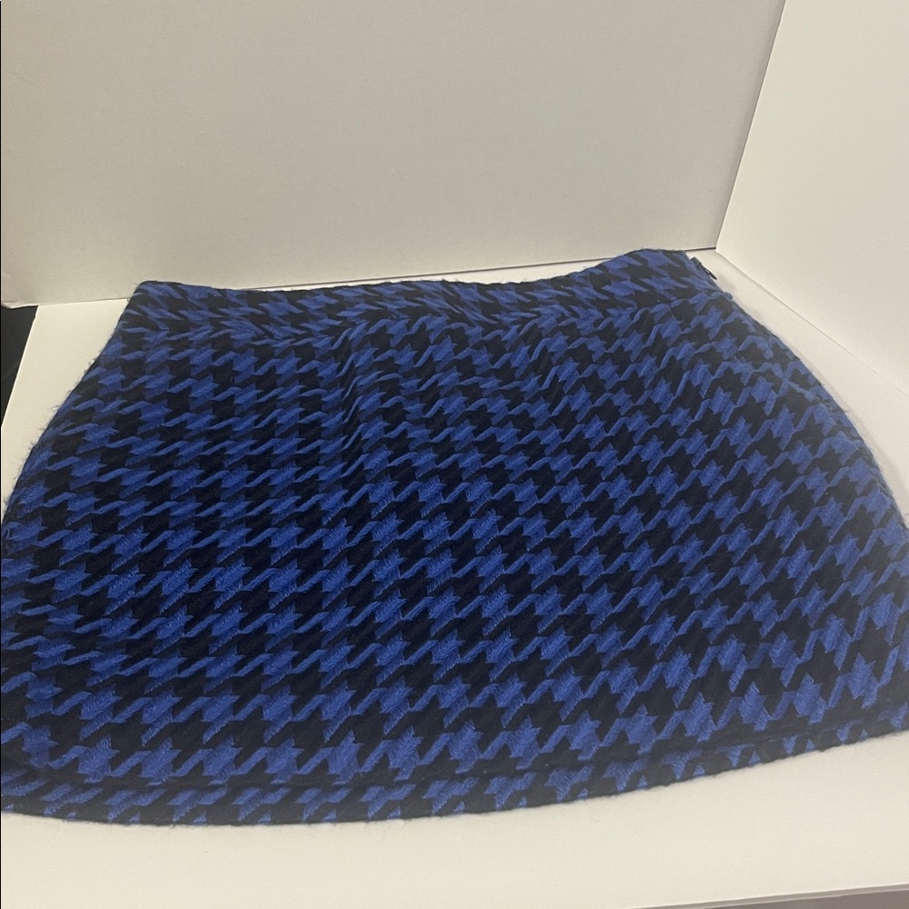 Blue and Black‎ Houndstooth Skirt Invisible Side Zipper Two Front Pockets